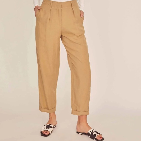 astr the label calla khaki tan cropped high waist trouser pants size small new - Picture 1 of 9